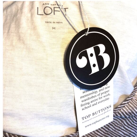 NWT Ann Taylor Loft Buttons Ruffle Front Tank Top Tan Cream Stripe Scoop Neck - Picture 9 of 16